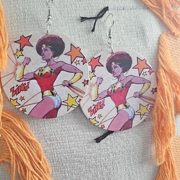 Comic-Inspired Earrings with Red and Yellow Accents - Picture 1 of 2